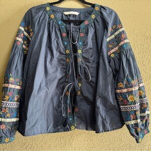 Zara Charcoal Blouse with Multicolor Embroidery